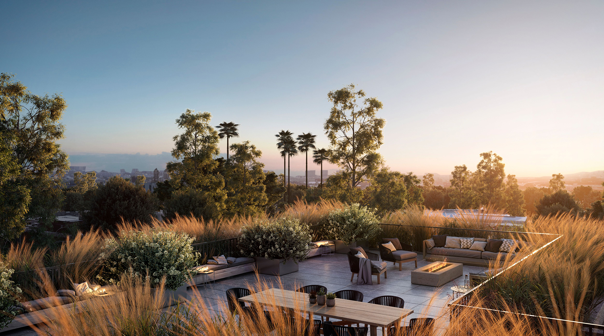 apartment rooftop deck with view of Brentwood LA